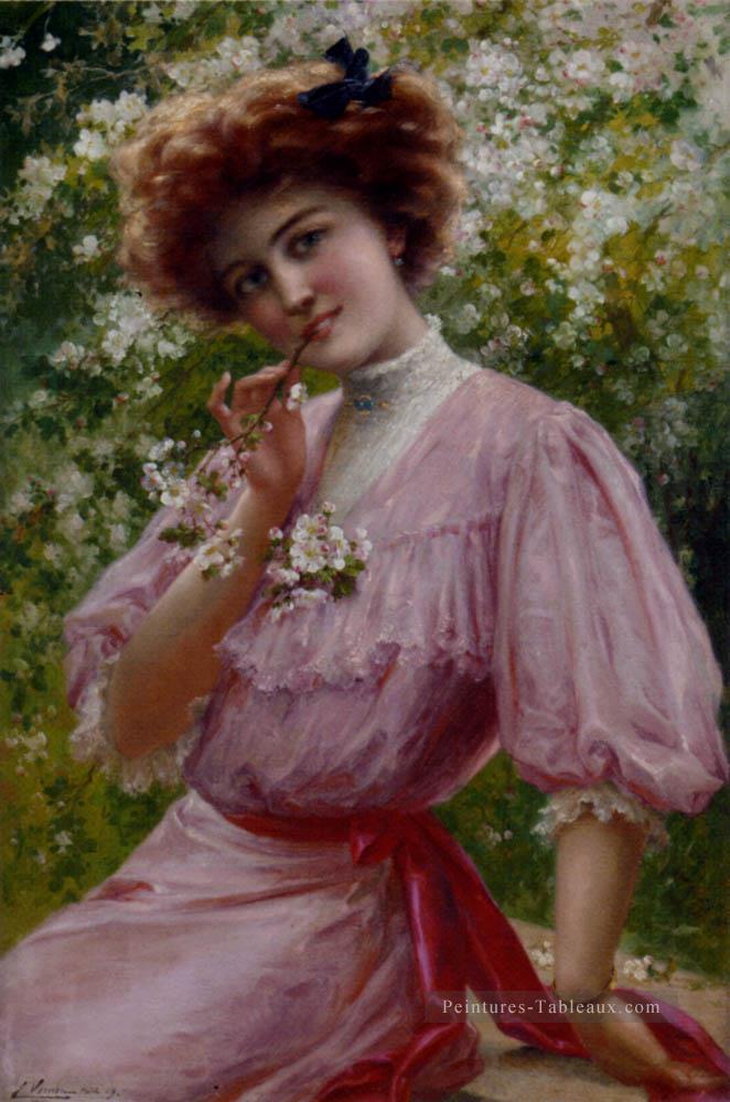 Jolie fille en rose Émile Vernon Peintures à l'huile